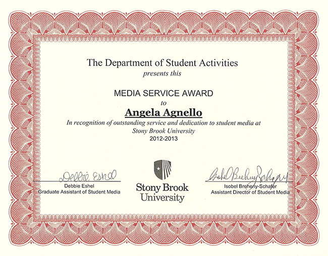 Media Service Award to Angela Agnello
