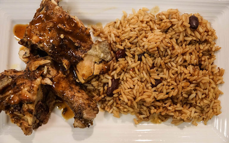 island soul jerk chicken and rice and beans