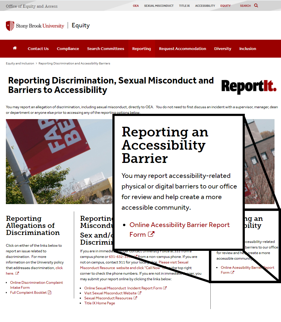 ReportIt Webpage with Accessiblitiy Barrier Reporting Inset Screenshot