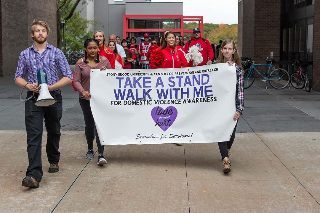 Marchers from the 2019 Take A Stand Walk with Me Event on Stony Brook University Mall.