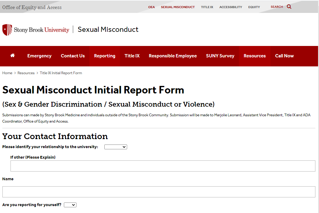 Image of Sexual Misconduct Report FOrm
