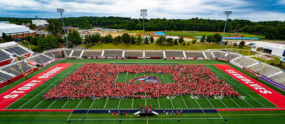 Lavalle Stadium with a sea of students in red.