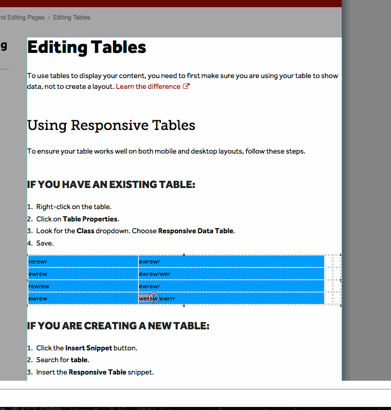 Updating a table to be responsive - animated gif image