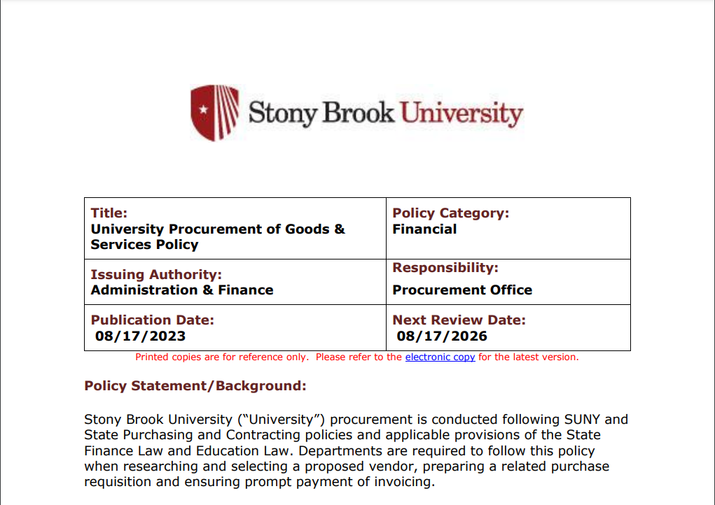 University Procurement of Goods and Services Policy