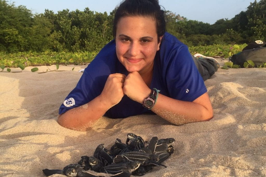 Gabriella with a sea turtle