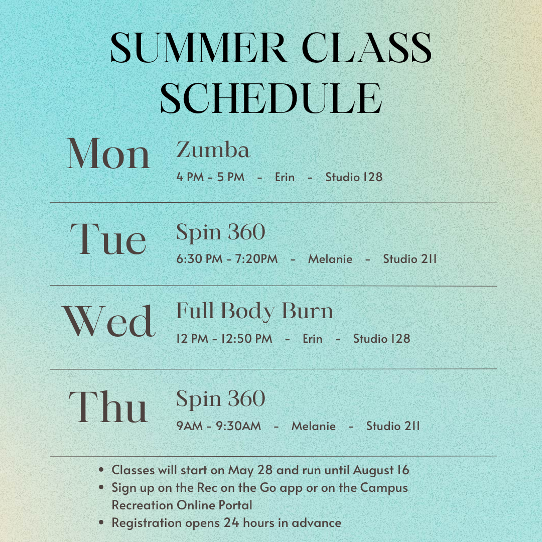 Summer 24 group fitness schedule